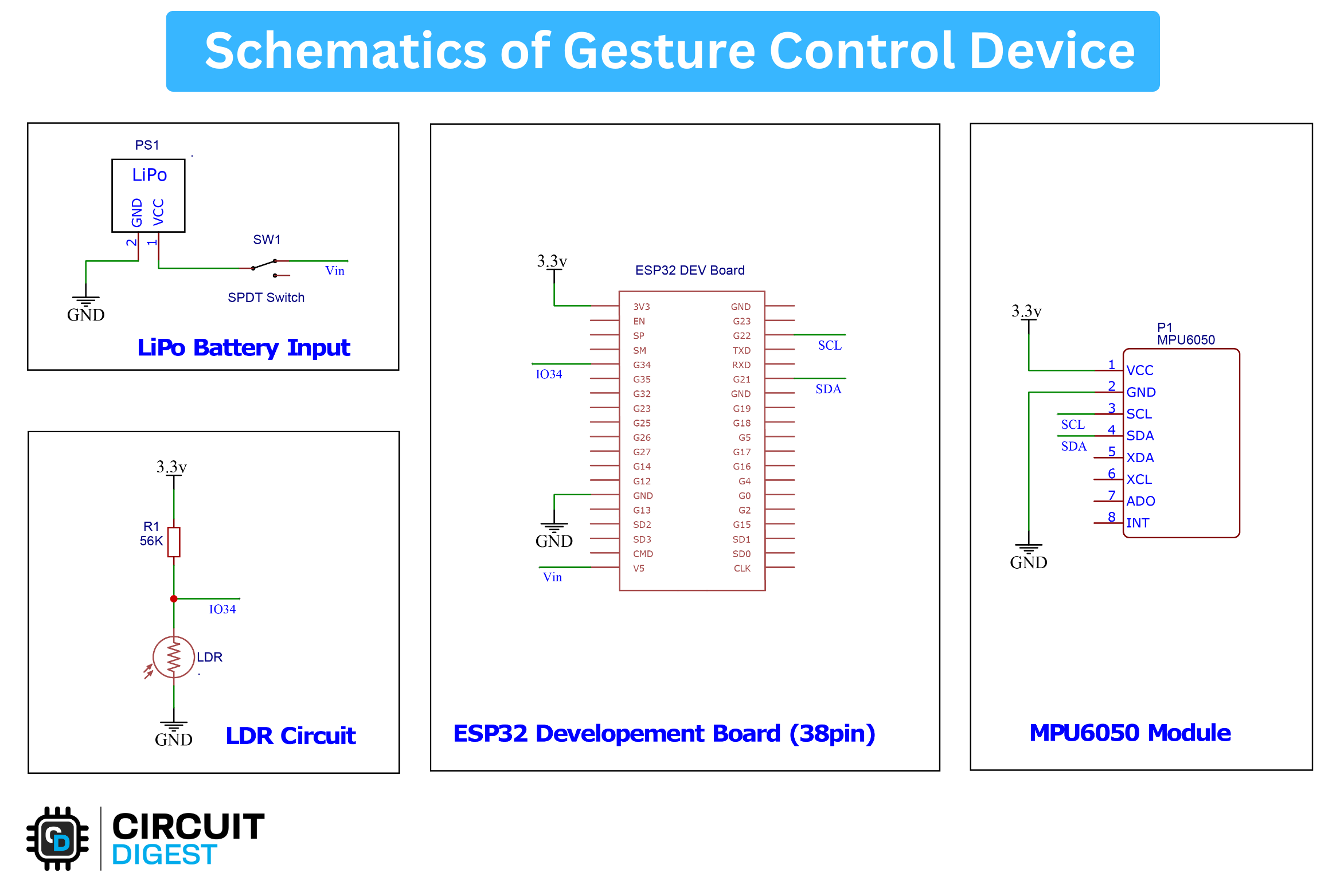 Schematic of ESP32 Gesture Control Device. Schematic of ESP32 air mouse