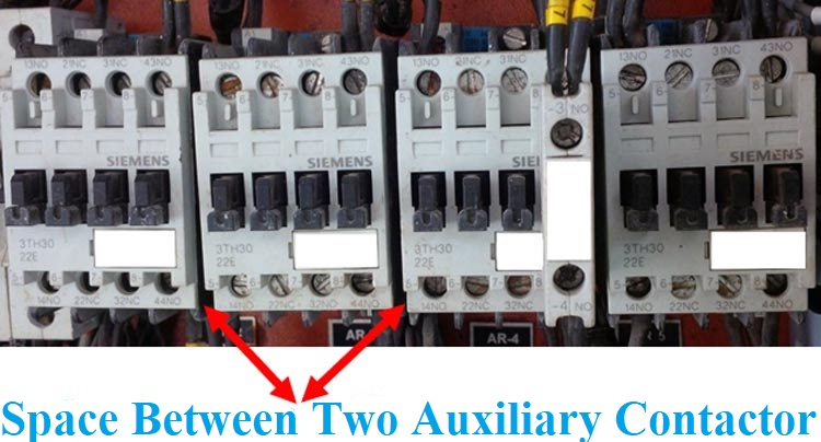 Spacing between two Auxiliary Contactors Space between Auxiliary Contactors