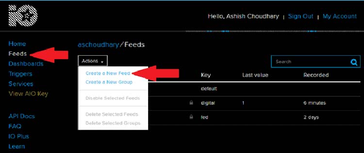 Creating Feed on Adafruit IO Website