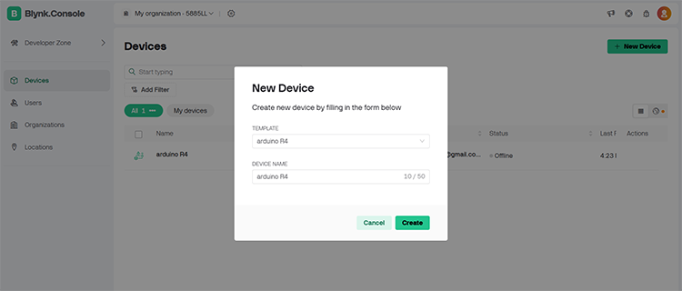 Arduino R4 WiFi as New Device