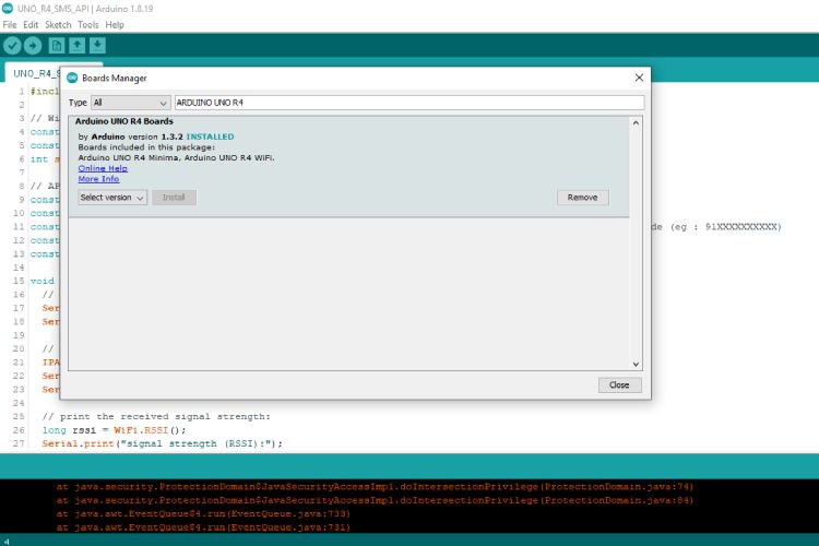 Arduino UNO R4 Boards successfully installed