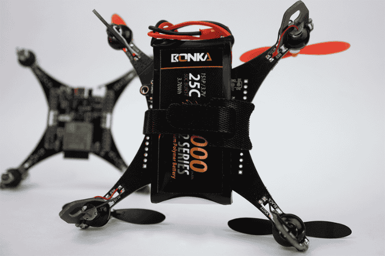 Battery Secured with Velcro ties in LiteWing Drone Frame