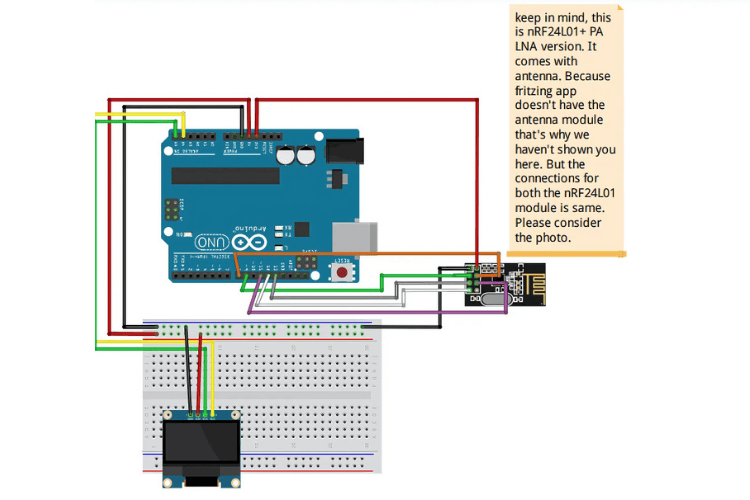 Circuit Diagram of Arduino Uno Connection with nRF24L01 as Receiver