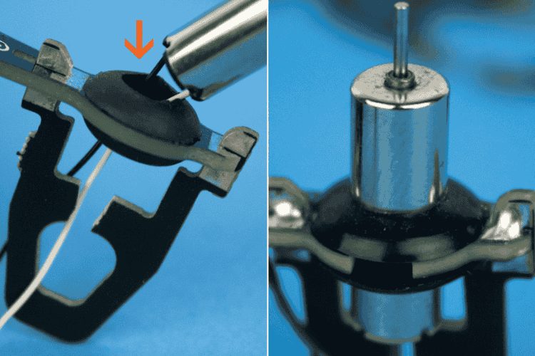 Motors inserted into grommets