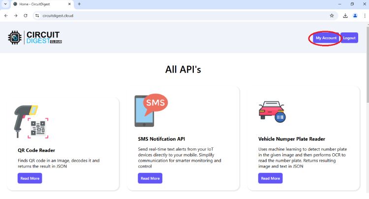 Click My Account on Circuit Digest Cloud homepage