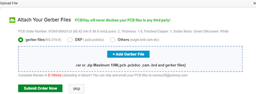 PCBWay Gerber File Uploading
