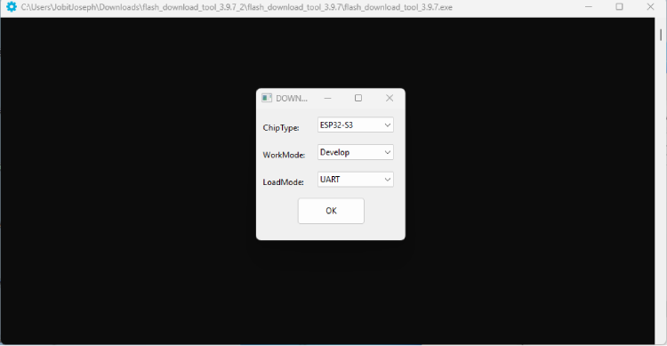 Selecting ESP32-S3 as Chip Type
