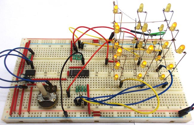 3X3X3 LED Cube using 555 Timer and CD4020 IC 3X3X3 LED Cube using 555 Timer and CD4020 IC