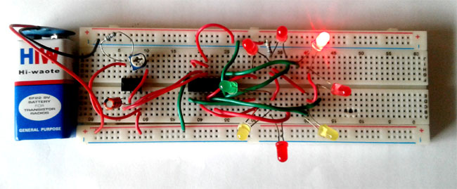 LED Roulette circuit using 555 timer IC LED Roulette circuit using 555 timer IC