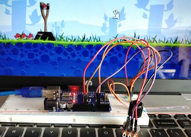 Arduino based Angry Bird Game Controller using Flex Sensor and Potentiometer Arduino based Angry Bird Game Controller using Flex Sensor and Potentiometer
