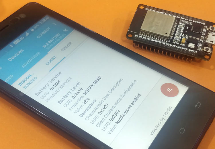 ESP32 BLE Server - GATT Service for Battery Level Indication ESP32 BLE Server - GATT Service for Battery Level Indication