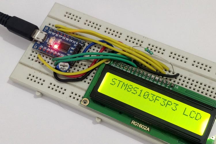 Circuit Diagram to Interface LCD with STM8 Microcontroller Interfacing 16x2 Alphanumeric LCD with STM8 Microcontroller