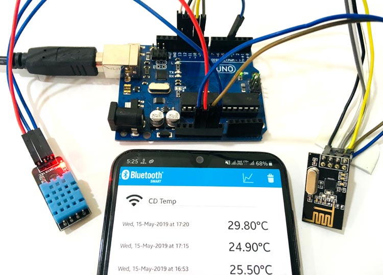 Sending Sensor Data to Android Phone using Arduino and NRF24L01 over Bluetooth (BLE) Sending Sensor Data to Android Phone using Arduino and NRF24L01 over Bluetooth (BLE)