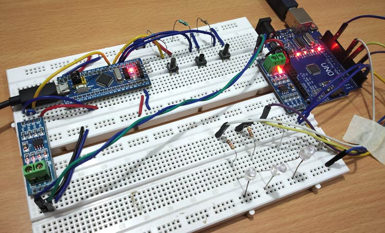 Serial Communication between STM32F103C8 and Arduino UNO using RS-485 Serial Communication between STM32F103C8 and Arduino UNO using RS-485