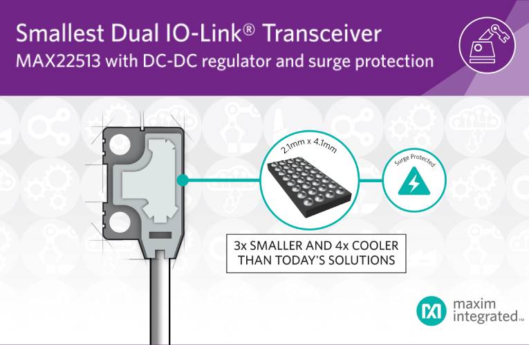 Smallest, Most Power-Efficient Dual IO-Link Transceiver with DC-DC Regulator and Surge Protection Smallest, Most Power-Efficient Dual IO-Link Transceiver with DC-DC Regulator and Surge Protection