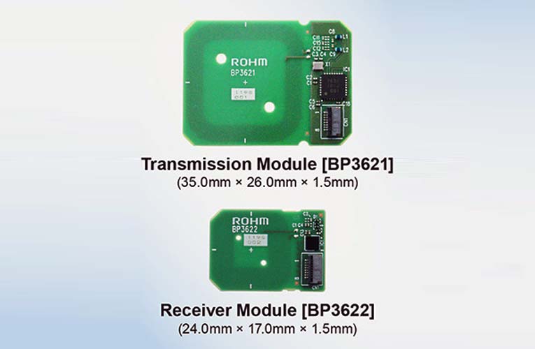 ROHM Compact Wireless Charger Modules BP3621 (transmitter) and BP3622 (receiver) ROHM Compact Wireless Charger Modules BP3621 and BP3622